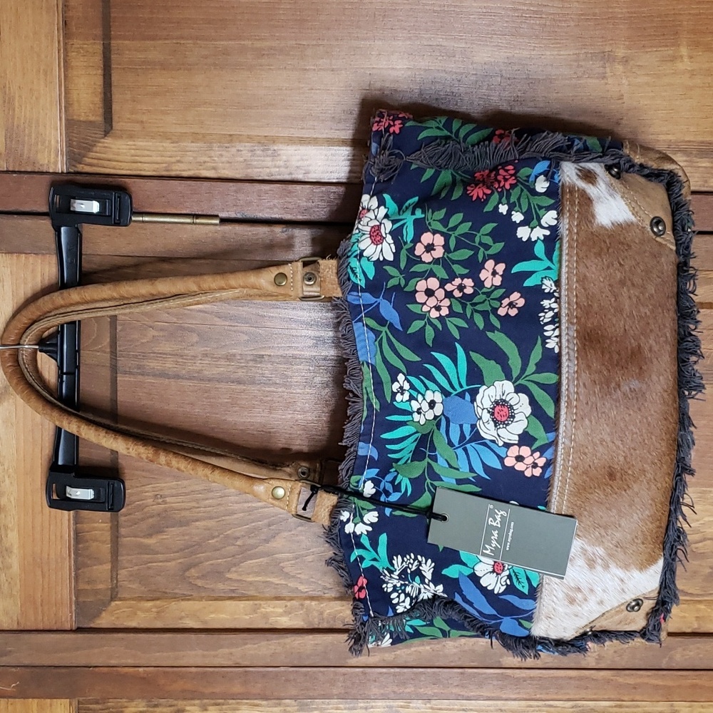 Myra NWT Floral Canvas  HairOn Shoulder Tote Satchel Bag